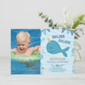 Pool party narwhal verjaardagsfoto kaart (Staand voorkant)