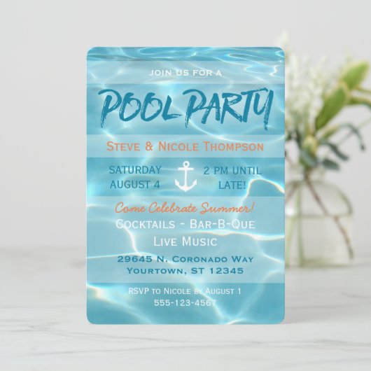 Pool Party Nautical Summer Aqua Oranje en White Kaart (Staand voorkant)