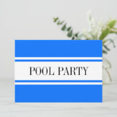 POOL PARTY Nautisch Blauw Wit Racing Stripes Feestdagenkaart (Staand voorkant)