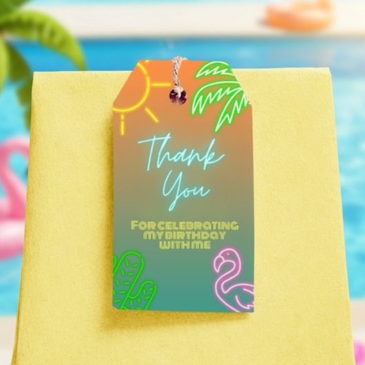 Pool Party Neon Favor Tag Cadeaulabel