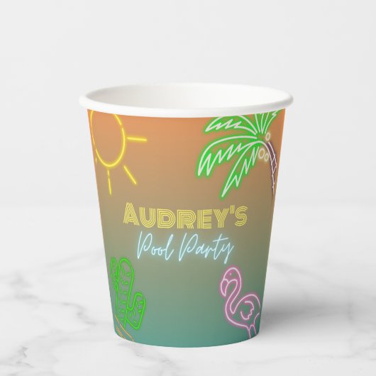 Pool Party Neon Papieren Bekers (Voorkant)