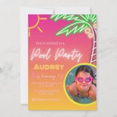 Pool Party Neon Pink met foto Kaart (Voorkant)