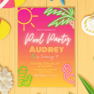 Pool Party Neon Pink Uitnodiging