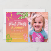 Pool Party Neon Pink Uitnodiging met Afbeelding (Voorkant)