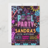 Pool Party Night | Neon Glow Birthday Party Kaart (Voorkant)