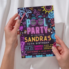 Pool Party Night | Neon Glow Birthday Party Kaart