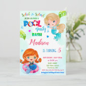 Pool party nodigde Mermaid verjaardaguitnodiging u Kaart (Staand voorkant)