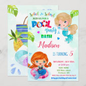 Pool party nodigde Mermaid verjaardaguitnodiging u Kaart (Voorkant / Achterkant)