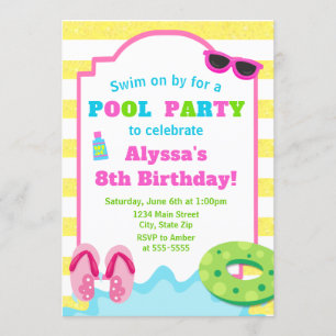 Pool Party of Birthday Invitation Girl Swim Kaart