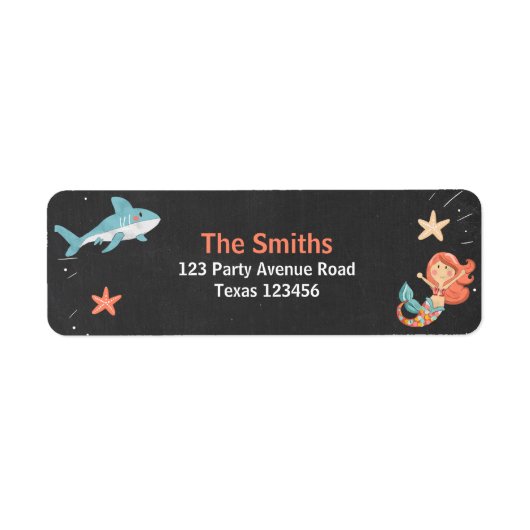 Pool Party of Shark or Mermaid Return Address Labe Etiket (Voorkant)