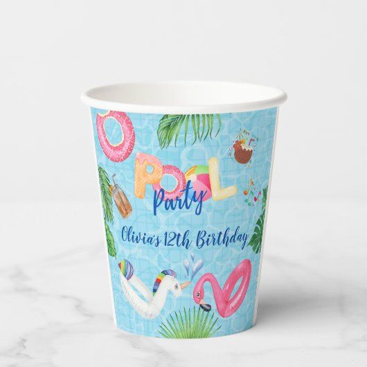 Pool Party Papieren Bekers (Achterkant)