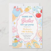Pool Party Pastel Doodle Beach Birthday Kaart (Voorkant)