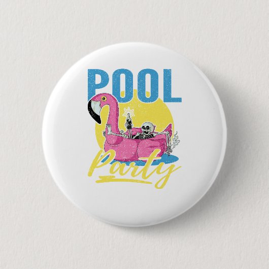 Pool Party Pink Flamingo Skull Ronde Button 5,7 Cm (Voorkant)