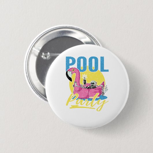 Pool Party Pink Flamingo Skull Ronde Button 5,7 Cm (Voorkant /achterkant)