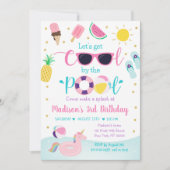 Pool Party Pink Gold Girl Birthday Kaart (Voorkant)