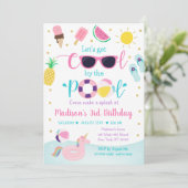 Pool Party Pink Gold Girl Birthday Kaart (Staand voorkant)