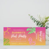 Pool Party Pink Neon Ticket Kaart (Staand voorkant)