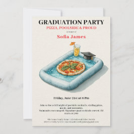Pool Party Pizza Graduation Celebration Invitation Kaart