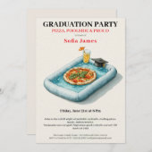Pool Party Pizza Graduation Celebration Invitation Kaart (Voorkant / Achterkant)