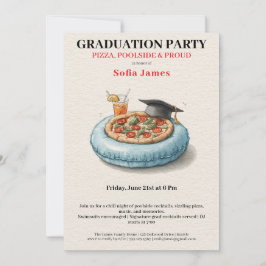 Pool Party Pizza Graduation Celebration Invitation Kaart
