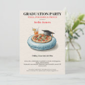 Pool Party Pizza Graduation Celebration Invitation Kaart (Staand voorkant)