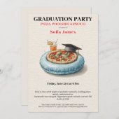 Pool Party Pizza Graduation Celebration Invitation Kaart (Voorkant / Achterkant)