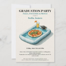Pool Party Pizza Graduation Celebration Invitation Kaart
