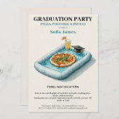 Pool Party Pizza Graduation Celebration Invitation Kaart (Voorkant / Achterkant)