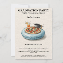 Pool Party Pizza Graduation Celebration Invitation Kaart