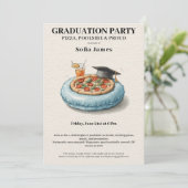 Pool Party Pizza Graduation Celebration Invitation Kaart (Staand voorkant)