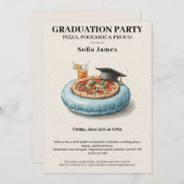 Pool Party Pizza Graduation Celebration Invitation Kaart (Voorkant / Achterkant)