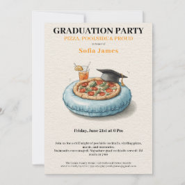 Pool Party Pizza Graduation Celebration Invitation Kaart