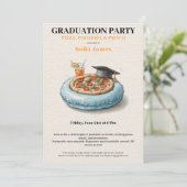 Pool Party Pizza Graduation Celebration Invitation Kaart (Staand voorkant)