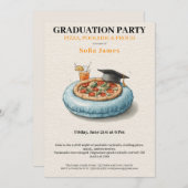 Pool Party Pizza Graduation Celebration Invitation Kaart (Voorkant / Achterkant)