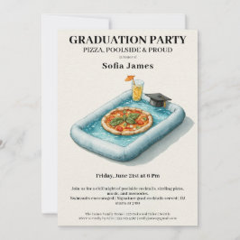 Pool Party Pizza Graduation Celebration Invitation Kaart