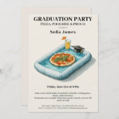 Pool Party Pizza Graduation Celebration Invitation Kaart (Voorkant / Achterkant)
