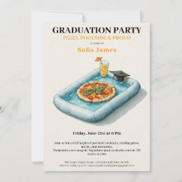 Pool Party Pizza Graduation Celebration Invitation Kaart
