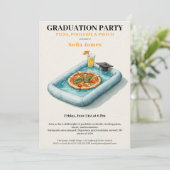 Pool Party Pizza Graduation Celebration Invitation Kaart (Staand voorkant)