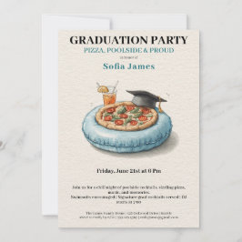 Pool Party Pizza Graduation Celebration Invitation Kaart