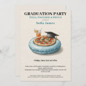 Pool Party Pizza Graduation Celebration Invitation Kaart (Voorkant / Achterkant)