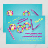 Pool Party Pool Toys Birthday Uitnodiging (Voorkant / Achterkant)