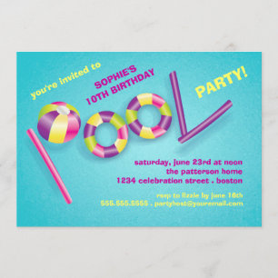 Pool Party Pool Toys Birthday Uitnodiging