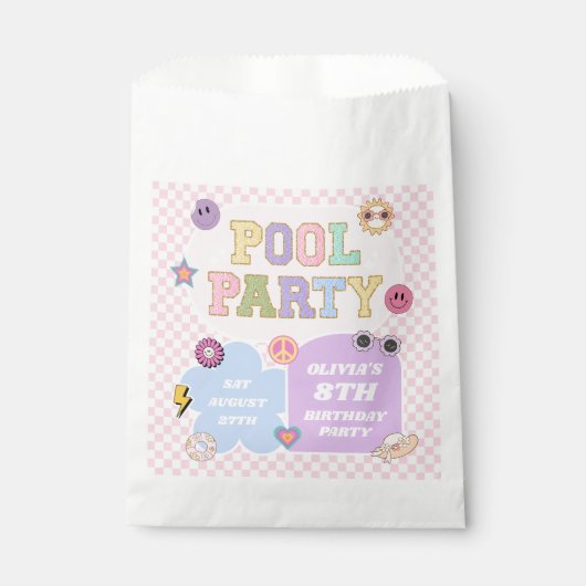 Pool Party Preppy Varsity Patch Verjaardagsfeestje Bedankzakje (Voorkant)