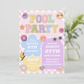 Pool Party Preppy Varsity Patch Verjaardagsfeestje Kaart (Staand voorkant)