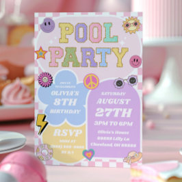 Pool Party Preppy Varsity Patch Verjaardagsfeestje Kaart