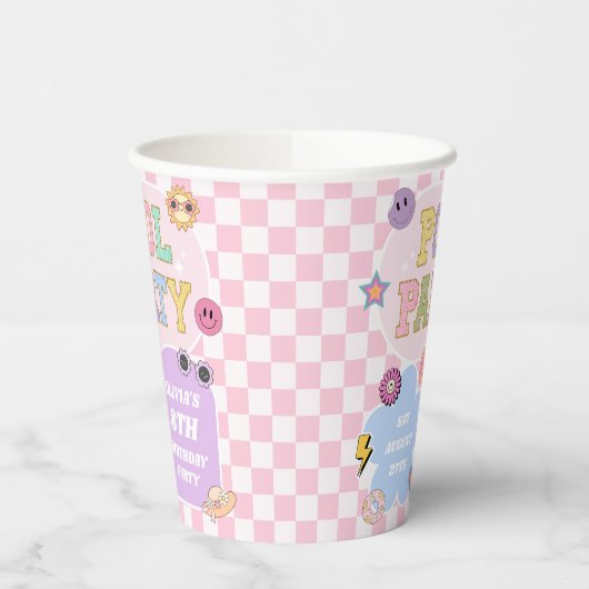 Pool Party Preppy Varsity Patch Verjaardagsfeestje Papieren Bekers (Links)