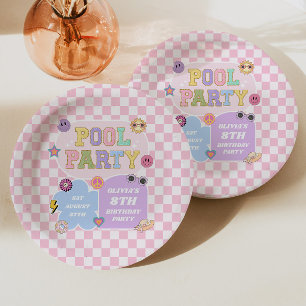 Pool Party Preppy Varsity Patch Verjaardagsfeestje Papieren Bordje