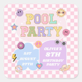 Pool Party Preppy Varsity Patch Verjaardagsfeestje Vierkante Sticker