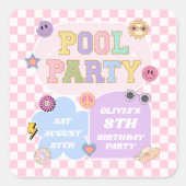 Pool Party Preppy Varsity Patch Verjaardagsfeestje Vierkante Sticker (Voorkant)
