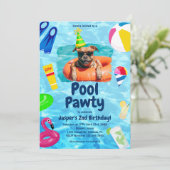 Pool Party Puppy Pawty Dog Verjaardag Kaart (Staand voorkant)